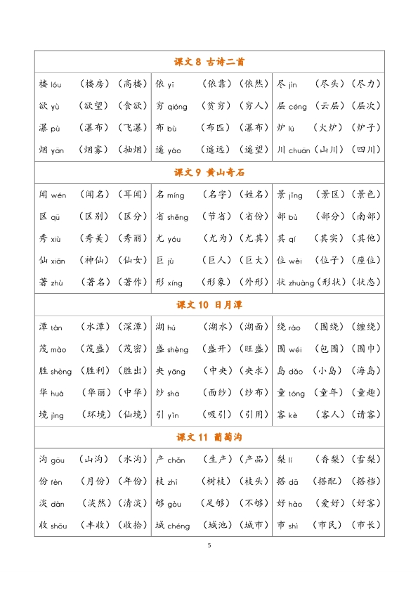 二年级上册语文全册生字 识字表注音组词 汇总