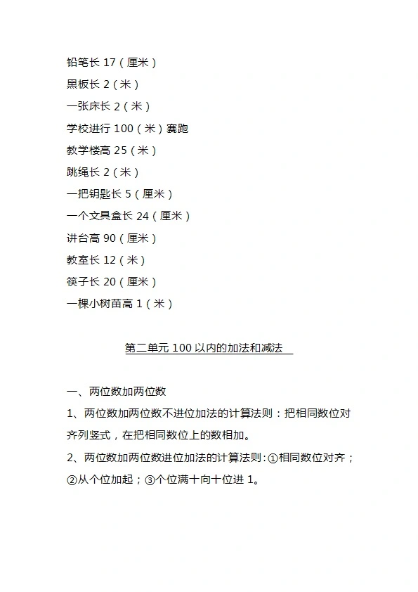 二年级上册人教版数学重点知识点汇总 共11页