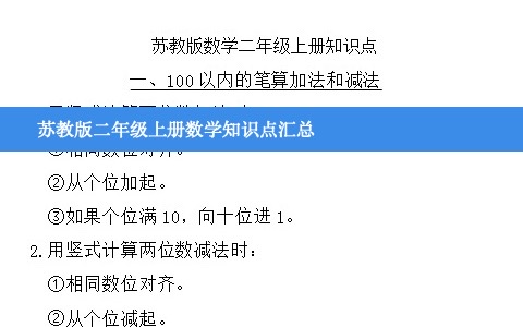 苏教版二年级上册数学各单元知识点汇总