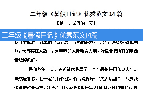 二年级《暑假日记》优秀范文14篇