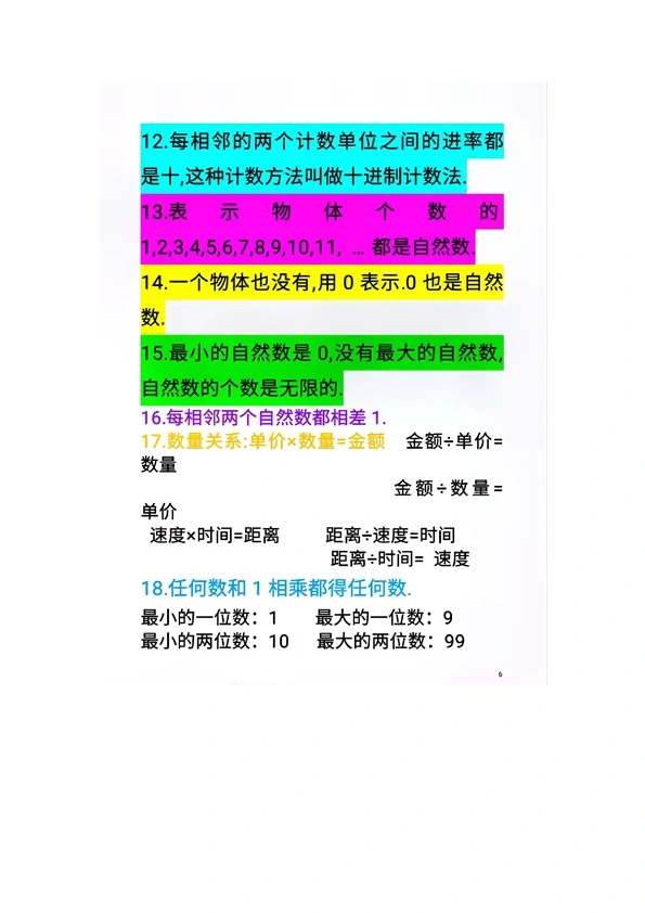 人教版数学四年级上册重点内容知识点汇总 共16页