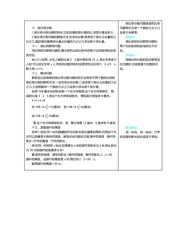 冀教版六年级上册数学知识重点汇总  共15页