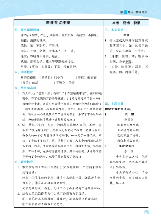 六年级语文上册名师规划每一课重点考点梳理 共40页