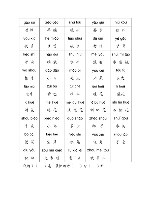 一年级上册语文拼音练读 共3篇