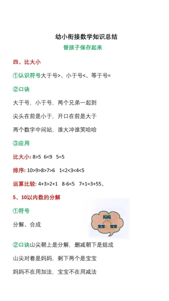 幼小衔接一年级数学知识点总结