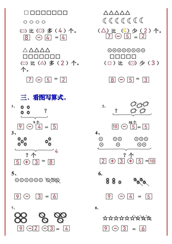 一年级上册必考重难点 画图看图列式专项练习 共8页