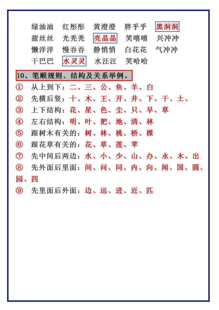 一年级上册语文重点必考词语积累