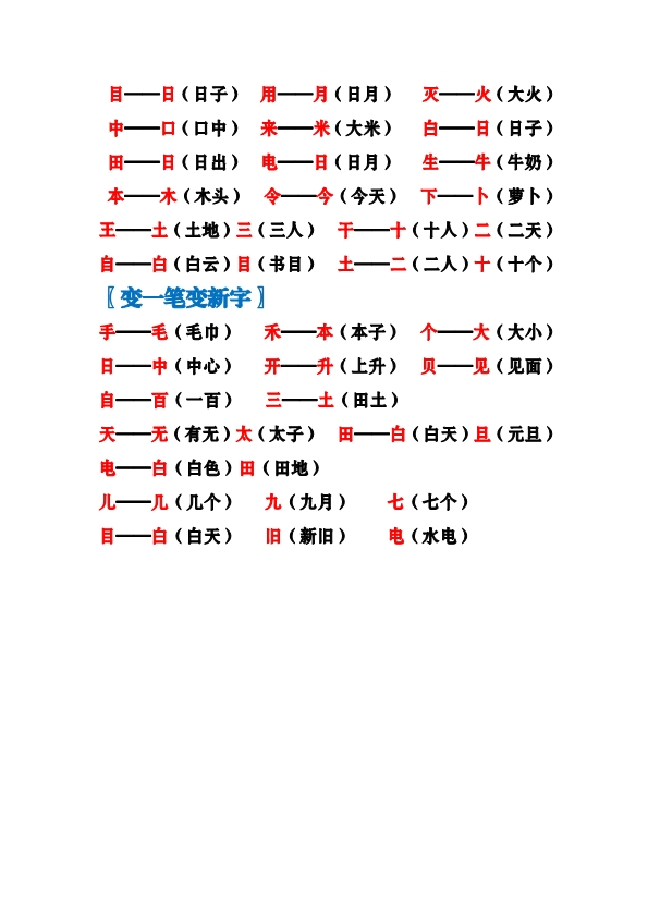 一年级上册语文-加加减减变新字梳理汇总+专项练习