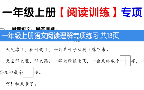 一年级上册语文阅读理解专项练习 共13页