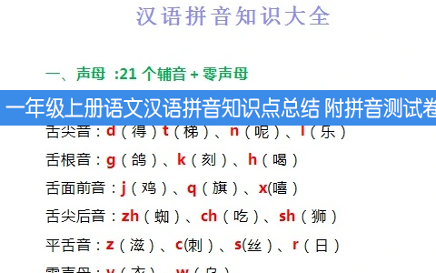 一年级上册语文汉语拼音知识点总结 附拼音测试卷大全 共16页