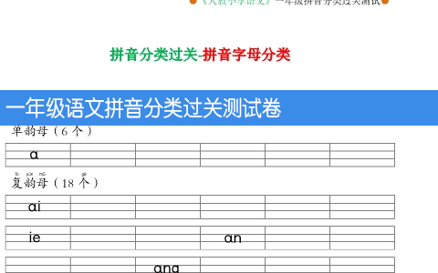 一年级语文拼音分类过关测试卷