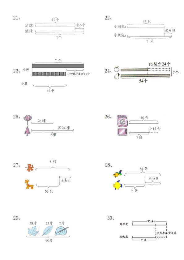 二年级上册数学典型线段图列式计算练习题