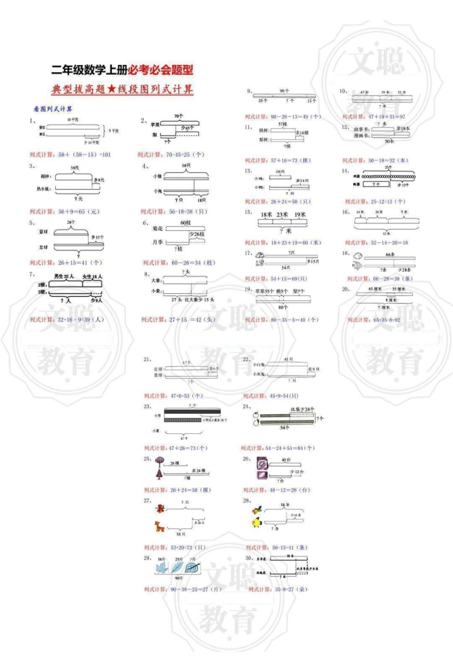 二年级上册数学典型线段图列式计算练习题