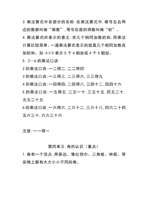 二年级上册冀教版数学知识点重点汇总 共8页