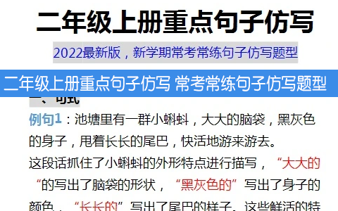 二年级上册重点句子仿写 常考常练句子仿写题型