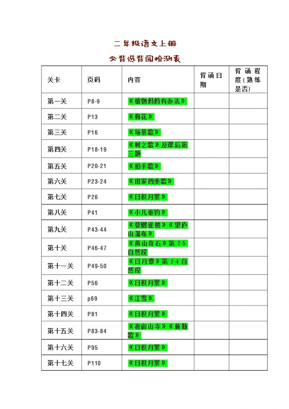 二年级语文上册必背课文汇总