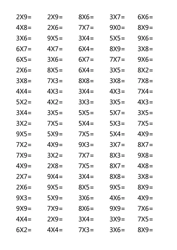 二年级数学上册乘法口诀口算题（无答案）