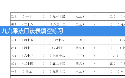 九九乘法口诀表填空练习