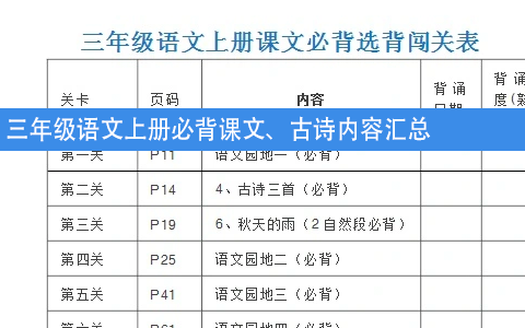 三年级语文上册必背课文、古诗内容汇总