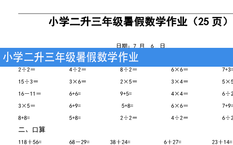 小学二升三年级暑假数学作业