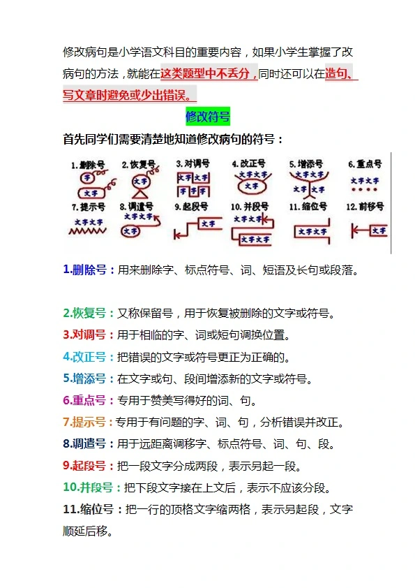 四、五年级句子专项训练—修改病句知识点技巧