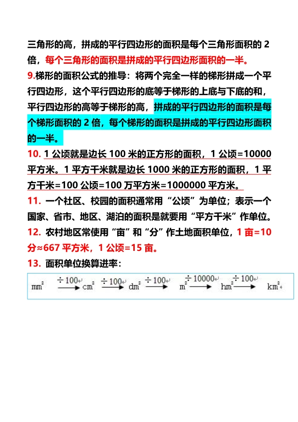 五年级上册数学 重点知识点概念与公式总结