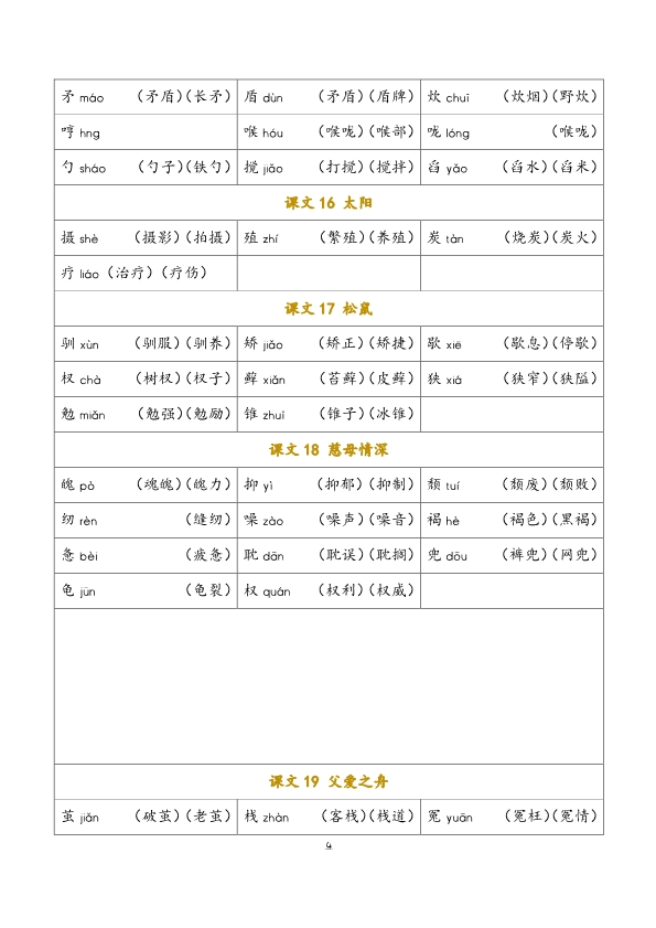 五年级上册语文全册识字表注音组词内容汇总