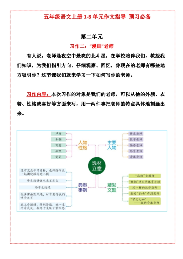 五年级上册语文1-8单元作文指导