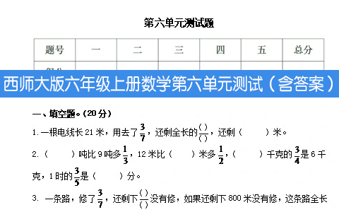 西师大版六年级上册数学第六单元测试（含答案）