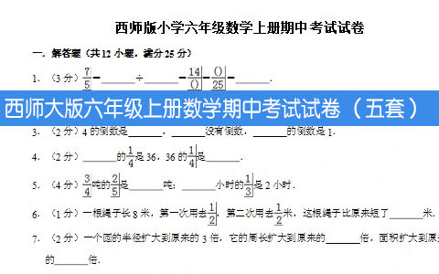 西师大版六年级上册数学期中考试试卷 （五套）