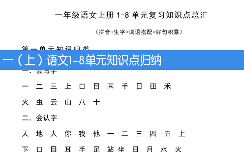 一年级上册语文1-8单元知识点归纳 共11页