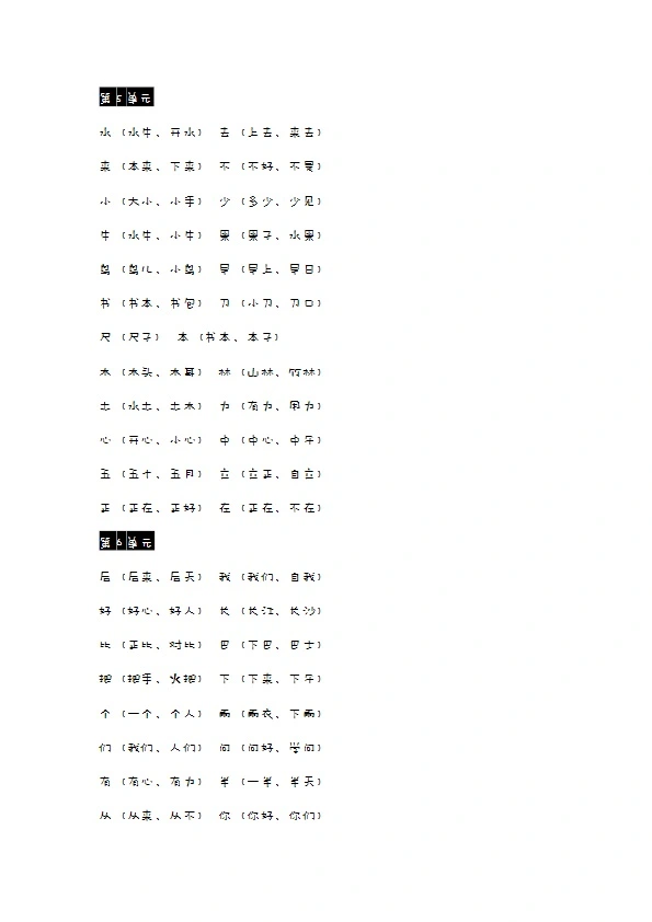 一年级语文上册生字组词、读读说说、拼音汇总资料 共12页