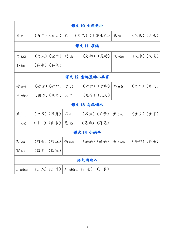 一（上）语文写字表生字组词