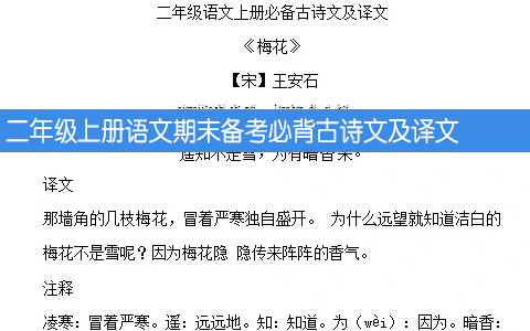 二年级上册语文期末备考必背古诗文及译文