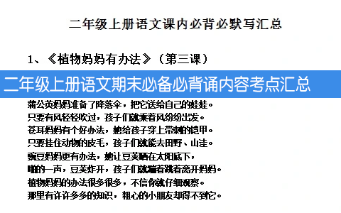 二年级上册语文期末必备必背诵内容考点汇总