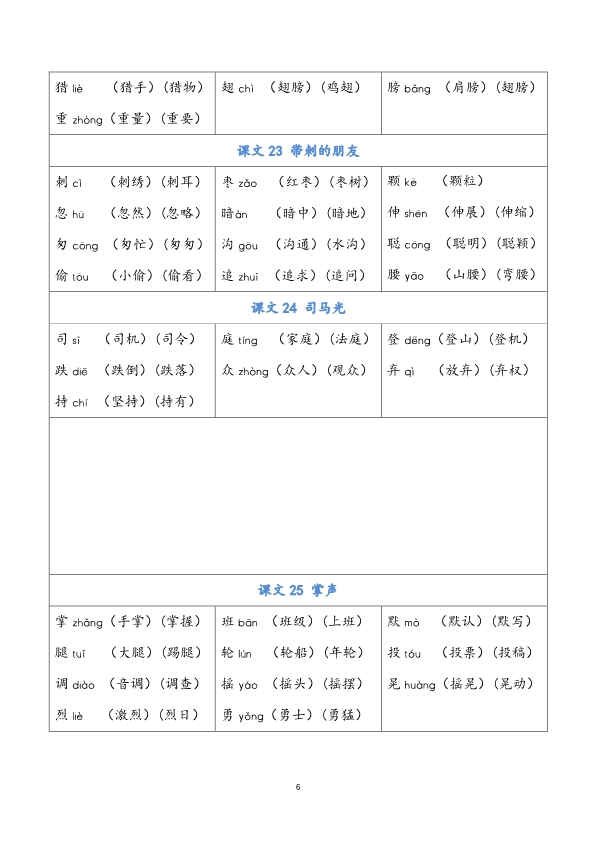 三（上）语文写字表生字组词汇总