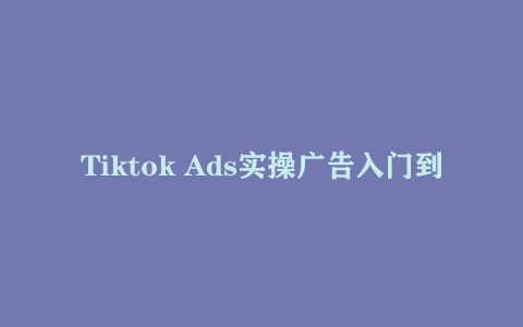 Tiktok Ads实操广告入门到精通