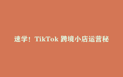 速学！TikTok 跨境小店运营秘籍，助你独立运营，销量飙升