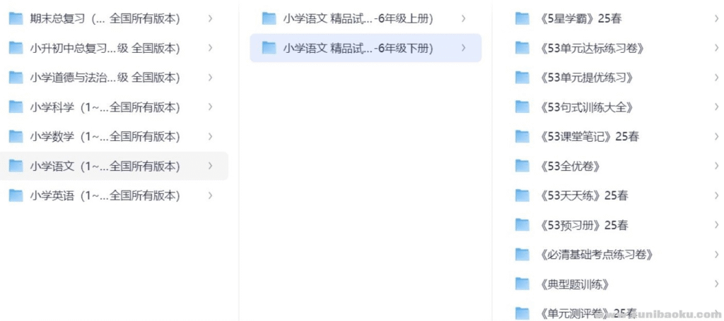 小学全科《同步练习+高级试卷》下载包（1-6年级单元月期中期末考试）211G