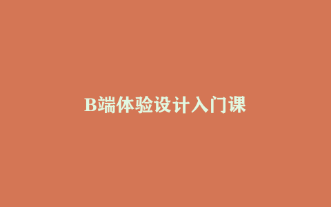 B端体验设计入门课